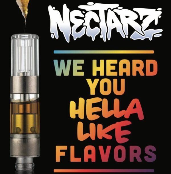 Beezle Nectarz Carts - colorful vape cartridges on a white background, displaying various flavors like honeydew, mango, and grape.